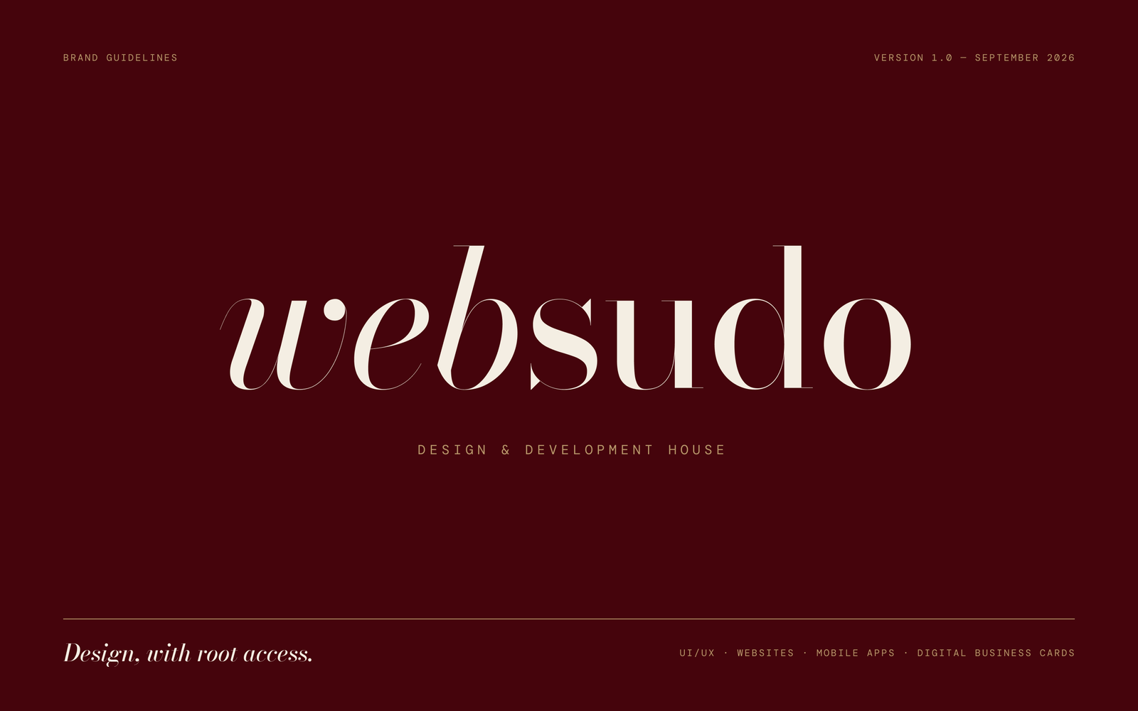The cover of the websudo brand guidelines, version 1.0.